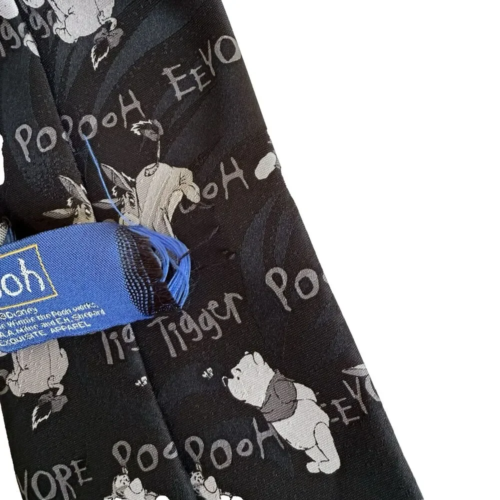DISNEY WINNIE THE POOH NECK TIE TIGGER EEYORE BLACK GRAY 4x58
